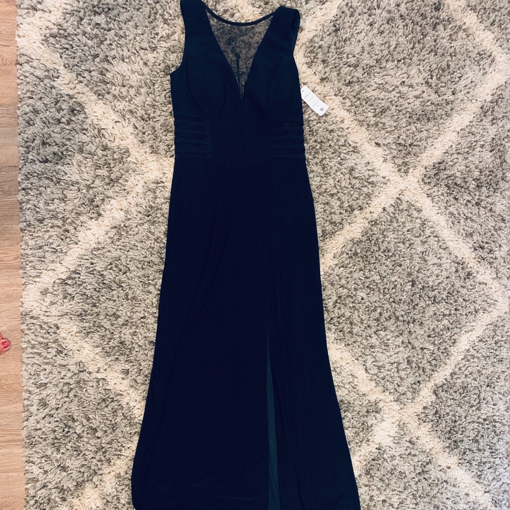 Black Cut Out Plunge V-Neck Formal Dress with Slit